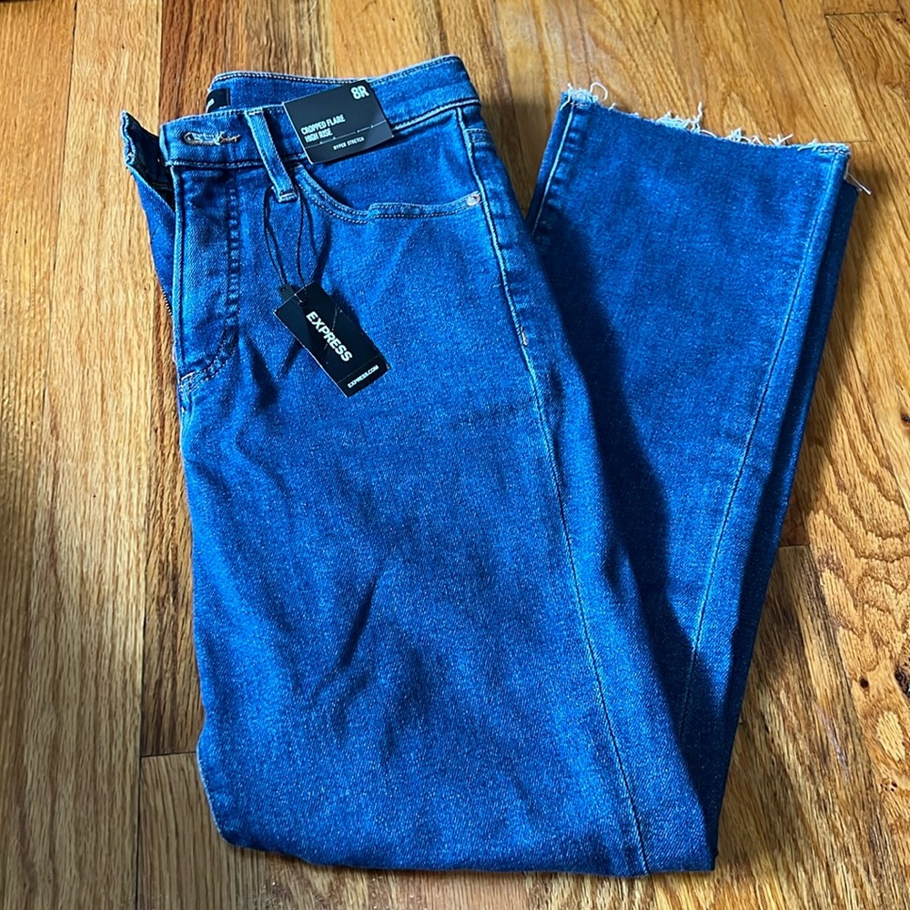 Brand new express cropped flare blue denim jeans. Women’s size 8R
